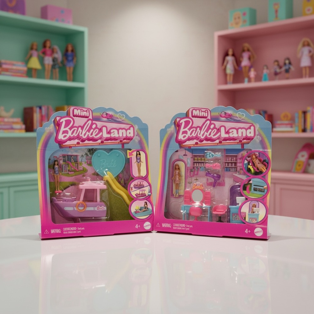 Mini Barbie Land Boat and Pool Set And Mini Beauty Shop Set
